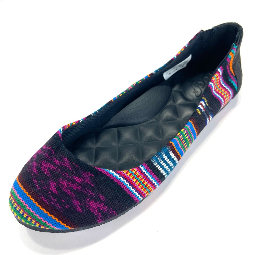 REEF TROPIC BELLA COSTAS LINE BLACK / MULTICOLOR PATTERNED BALLET CANVAS FLATS🆕